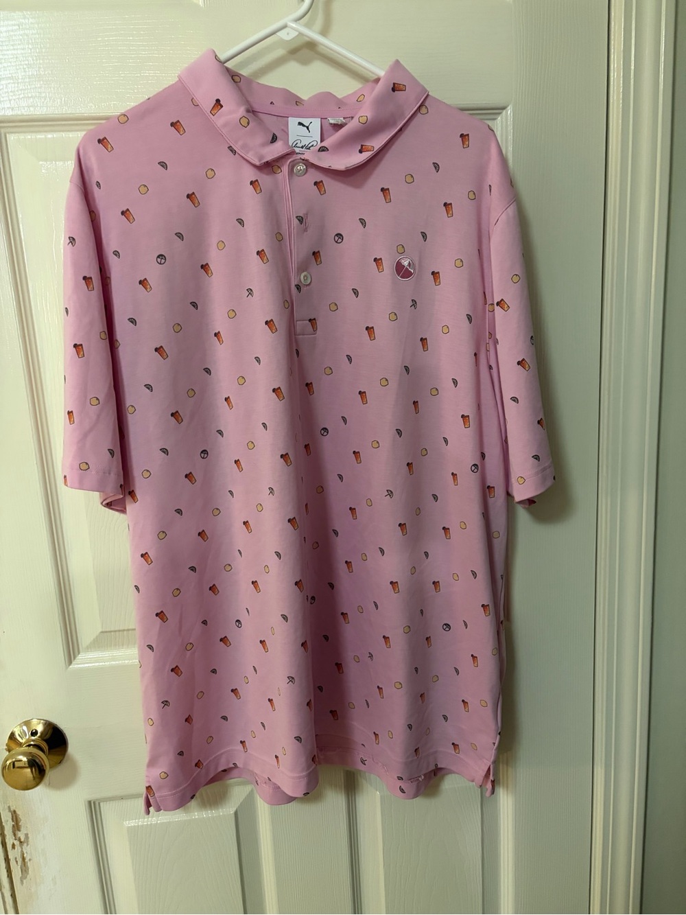 Men’s Arnold Palmer for Puma Pink Polo with drink print XXL